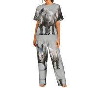 UVBDF Animal Rhino - Conjunto de pijama de cuello redondo para mujer, ropa de dormir suave con pantalones de cintura elástica para todas las ocasiones, Negro, M