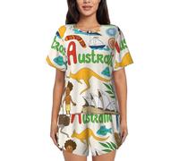 UVBDF Australia Icons - Conjunto de pijama colorido de verano para mujer, 2 piezas, ropa de descanso de manga corta, suave, ligero, con bolsillos para descansar a diario, Negro, M