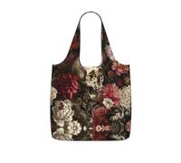 UVBDF Bolsa de comestibles reutilizable con estampado de calavera floral, 25 l, poliéster, lavable, para viajes, vacaciones