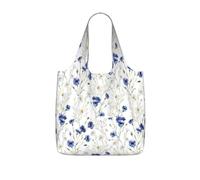 UVBDF Bolsa de comestibles reutilizable con estampado de flores y acianos, 25 L, poliéster, lavable, para viajes, vacaciones