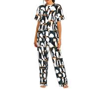 UVBDF Bonito conjunto de pijama de cuello redondo para mujer, diseño de pingüino, ropa de dormir suave con pantalones de cintura elástica para todas las ocasiones, Negro, XXL