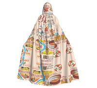 UVBDF Capa con capucha de poliéster con mapa de Roma con monumentos ilustres para adultos, capa de bruja de mago para Halloween, día de San Patricio