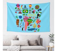 UVBDF Cartel para colgar en la pared con mapa de América del Sur con iconos, tapiz artístico vibrante para festivales de primavera y exhibición de temporada