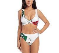 UVBDF Conjunto de bikini de dos piezas para mujer, diseño de bandera de México con parte superior de natación de apoyo, Negro, XL