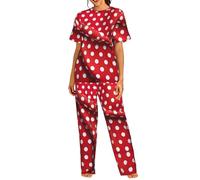 UVBDF Conjunto de pijama de cuello redondo con lunares rojos y blancos para mujer, ropa de dormir suave con pantalones de cintura elástica para todas las ocasiones, Negro, M