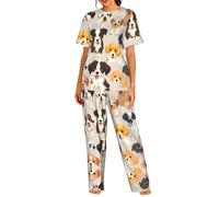 UVBDF Conjunto de pijama de cuello redondo para mujer, ropa de dormir suave con pantalones de cintura elástica para todas las ocasiones, Negro, L
