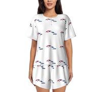 UVBDF Conjunto de pijama de verano para mujer, diseño de mapa de bandera cubana, 2 piezas, ropa de descanso de manga corta, suave, ligero, con bolsillos para el descanso diario, Negro, 3XL