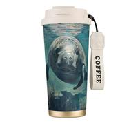 UVBDF Crazy Save Manatee - Taza de café de viaje en acero inoxidable, tapa de fugas, taza térmica para café helado, bebidas calientes