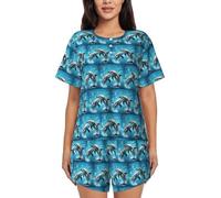 UVBDF Dolphins In Love - Conjunto de pijama de verano para mujer, 2 piezas, manga corta, suave, ligero, con bolsillos para descansar a diario, Negro, 3XL