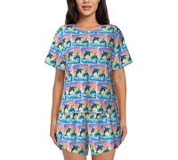 UVBDF Dolphins In Love - Conjunto de pijama de verano para mujer, 2 piezas, manga corta, suave, ligero, con bolsillos para descansar a diario, Negro, XXL