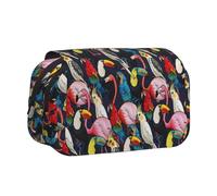 UVBDF Estuche organizador de doble capa con estampado de flamencos tropicales de vida silvestre, bolsa de papelería para niños, Black, Talla única, Organizador de bolsas