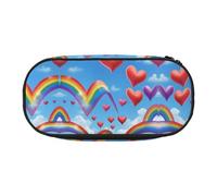 UVBDF Estuche para lápices de colores arcoíris con corazones del orgullo gay para hombres y mujeres, estuche portátil estético, fundas con cremallera para organizador de oficina, Black, Talla única