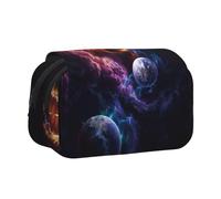 UVBDF Hermoso estuche organizador de doble capa con estampado de galaxias para niños, bolsa de papelería para niños, Black, Talla única, Organizador de bolsas