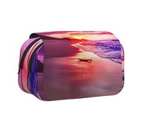 UVBDF Hermoso estuche organizador de doble capa con estampado de puesta de sol en la playa para niños, bolsa de papelería para regalo, Black, Talla única, Organizador de bolsas