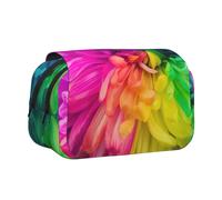 UVBDF Hermoso estuche organizador de lápices con diseño de crisantemos y flores de arco iris, doble capa, ideal como regalo para niños, Black, Talla única, Organizador de bolsas