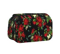 UVBDF Hermoso estuche organizador de lápices con estampado de rosas de doble capa para niños, bolsa de papelería, Black, Talla única, Organizador de bolsas
