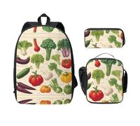 UVBDF Introducción de varias verduras, mochila para libros con fiambrera, bolsa para lápices para aventuras de fin de semana, Black, Talla única, Organizador de bolsas