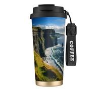UVBDF Ireland Outdoors County Clare The Cliffs - Taza de café de viaje en acero inoxidable, taza térmica con tapa para café helado, bebidas calientes
