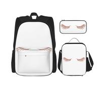 UVBDF Juego de 3 mochilas de color oro rosa con pestañas para la escuela, mochila de estudio, lonchera y bolsa para lápices, Black, Talla única, Juego de mochila escolar