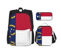 UVBDF Juego de 3 mochilas escolares con bandera del estado de Carolina del Norte para viajes, mochila de estudio, lonchera y bolsa para lápices, Black, Talla única, Juego de mochila escolar