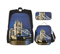UVBDF Juego de 3 mochilas escolares Tower Bridge in London, mochila de estudio de viaje, lonchera y bolsa para lápices, Black, Talla única, Juego de mochila escolar