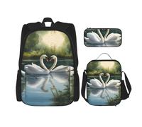 UVBDF Juego de 3 mochilas escolares White Swans on The LakeBackpack para viajes, estudio, lonchera y bolsa para lápices, Black, Talla única, Juego de mochila escolar