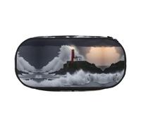 UVBDF Lighthouse in Storm - Estuche para lápices para hombres y mujeres, estuche portátil estético, fundas con cremallera para organizador de oficina, Black, Talla única, Organizador de bolsas