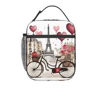 UVBDF Love Paris Tower - Bolsa térmica para almuerzo con estampado de corazón, para café, vino, perfume, bicicleta, bolsa térmica portátil, bolsa de almuerzo aislada para mantener alimentos fríos y