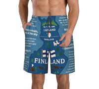 UVBDF Mapa de Finlandia con varios estampados de hazañas para hombre, pantalones cortos casuales para el hogar y la playa, de secado rápido, cintura elástica con bolsillos, blanco, M corto