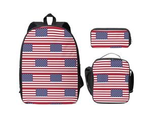 UVBDF Mochila con bandera americana, bolsa para libros con fiambrera, bolsa para lápices para aventuras de fin de semana, Black, Talla única, Organizador de bolsas