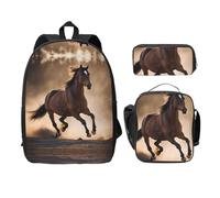 UVBDF Mochila con diseño de caballos corriendo con fiambrera, bolsa para lápices para aventuras de fin de semana, Black, Talla única, Organizador de bolsas