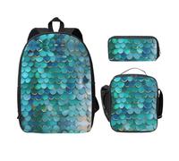 UVBDF Mochila con escamas de sirena con fiambrera, bolsa para lápices para aventuras de fin de semana, Black, Talla única, Organizador de bolsas