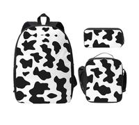 UVBDF Mochila con estampado de vaca en blanco y negro con fiambrera, bolsa para lápices para aventuras de fin de semana, Black, Talla única, Organizador de bolsas