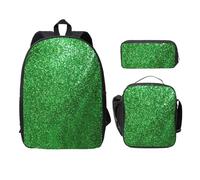UVBDF Mochila con lentejuelas verdes brillantes para libros con fiambrera, bolsa para lápices para aventuras de fin de semana, Black, Talla única, Organizador de bolsas