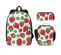 UVBDF Mochila con patrón de fresa con lonchera para lápices, para aventuras de fin de semana, Black, Talla única, Organizador de bolsas