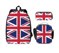 UVBDF Mochila de bandera británica con lonchera para lápices, para aventuras de fin de semana, Black, Talla única, Organizador de bolsas