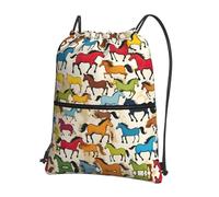 UVBDF Mochila ligera con estampado de caballos de dibujos animados coloridos con cremallera de cordón, compartimento ajustable para paseos por la playa, Black, One Size, Mochilas daypack