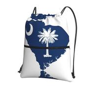 UVBDF Mochila ligera con estampado de mapa de la bandera de Carolina del Sur con cremallera de cordón, compartimento ajustable para paseos por la playa, Black, One Size, Mochilas daypack