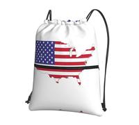 UVBDF Mochila ligera con estampado de mapa de la bandera de Estados Unidos con cremallera de cordón, compartimento ajustable para paseos por la playa, Black, One Size, Mochilas daypack