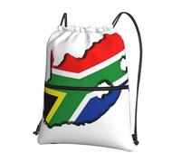 UVBDF Mochila ligera con estampado de mapa de la bandera de Sudáfrica con cremallera de cordón, compartimento ajustable para paseos por la playa, Black, One Size, Mochilas daypack