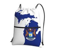 UVBDF Mochila ligera con estampado de mapa de la bandera del estado de Michigan con cremallera de cordón, compartimento ajustable para paseos por la playa, Black, One Size, Mochilas daypack
