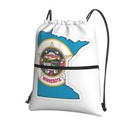 UVBDF Mochila ligera con estampado de mapa de la bandera del estado de Minnesota con cremallera de cordón, compartimento ajustable para paseos por la playa, Black, One Size, Mochilas daypack