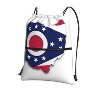 UVBDF Mochila ligera con estampado de mapa de la bandera del estado de Ohio con cremallera de cordón, compartimento ajustable para paseos por la playa, Black, One Size, Mochilas daypack