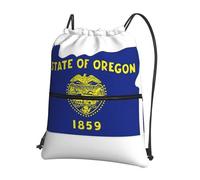 UVBDF Mochila ligera con estampado de mapa de la bandera del estado de Oregon con cremallera de cordón, compartimento ajustable para paseos por la playa, Black, One Size, Mochilas daypack
