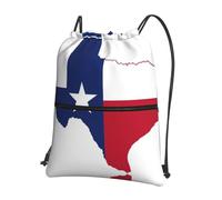 UVBDF Mochila ligera con estampado de mapa de la bandera del estado de Texas con cremallera de cordón, compartimento ajustable para paseos por la playa, Black, One Size, Mochilas daypack