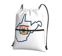 UVBDF Mochila ligera con estampado de mapa de la bandera del estado de Virginia Occidental con cremallera de cordón, compartimento ajustable para paseos por la playa, Black, One Size, Mochilas daypack