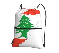 UVBDF Mochila ligera con estampado de mapa de la bandera del Líbano con cremallera de cordón, compartimento ajustable para paseos por la playa, Black, One Size, Mochilas daypack