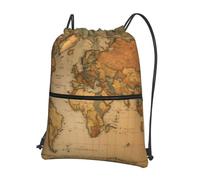 UVBDF Mochila ligera con estampado de mapa del mundo con cremallera de cordón, compartimento ajustable para paseos por la playa, Black, One Size, Mochilas daypack