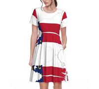 UVBDF North Carolina State Flag Map Spring - Vestido acampanado para mujer, vestido de manga corta estampado con bolsillos, cintura elástica, falda cómoda para uso diario, Negro, XL