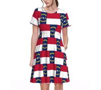 UVBDF North Carolina State Flag Spring - Vestido acampanado para mujer, vestido de manga corta estampado con bolsillos, cintura elástica, falda cómoda para el día a día, Negro, XXL